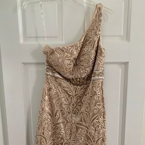 Sue Wong Champagne One Shoulder Beaded Dress